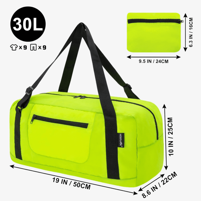 Foldable Travel Duffel Bag for Women & Men Luggage Great for Gym - Fluorescent Yellow - Image 2