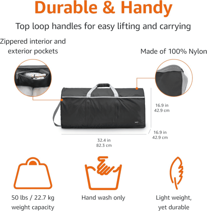 Large Duffel Bag (100L) for Travel, Travel Bag, with Multiple Zippered Pockets, Lightweight yet Durable Nylon Material, 50-Pound Weight Capacity, Black, 32.5"L X 17"W X 11.5"H - Image 3