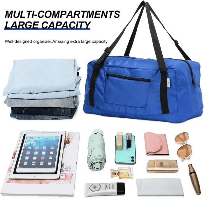 Foldable Travel Duffel Bag for Women & Men Luggage Great for Gym (Blue) - Image 4