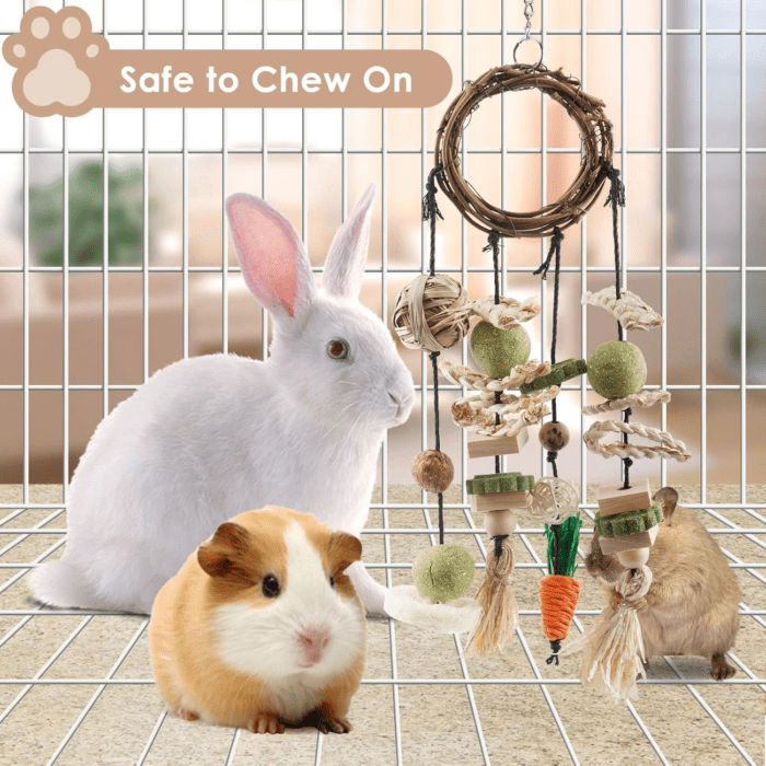 Bunny Chew Toy, Rabbits Cage Hanging Chew Toys and Treats Rattan Ring with Snacks for Guinea Pigs Chinchillas Hamsters Rats and Other Small Pets Teeth Grinding - Image 3