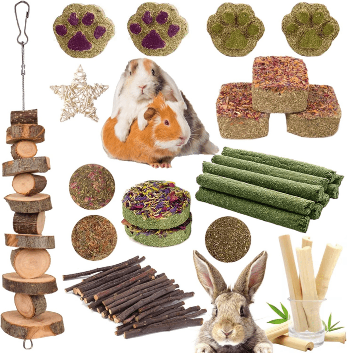 Rabbit Toys, Guinea Pig Toys 25 Pcs Natural Timothy Hay Bunny Chews and Treats for Hamster Chinchilla Gerbil