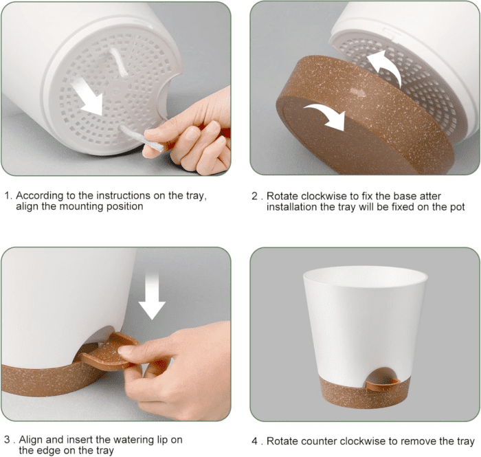 Indoor Self Watering Planters with Drainage Holes and Saucers, 8, 7, 6.5, 6, 5.5, 5 Inches, White, 6 Pots - Image 2