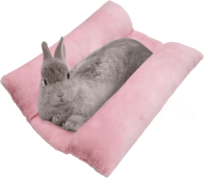 15.7 X 14In Rabbit Bed, Thickened Soft Bunny Bed, Cuddle Cushion Plush Mat with Cotton Lounger Pillows, Small Pet Flop Mat for Cage Sleeping Indoor, Pink