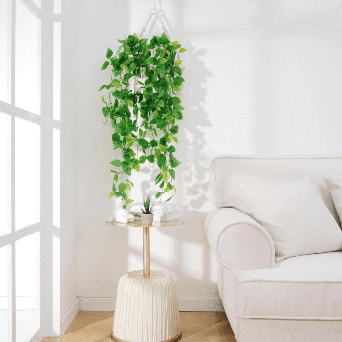 Fake Hanging Plants, 2Pcs Artificial Hanging Plant, Faux Pothos Vines Hanging Plant Greenery for Wall Home Living Room Indoor Outdoor Decor (No Baskets) - Image 8