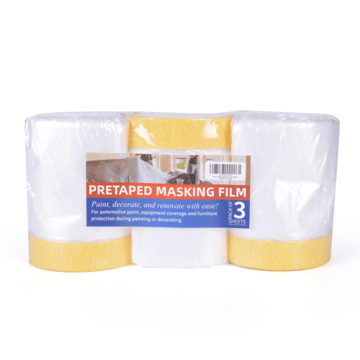 Pre-Taped Masking Film, Tape and Drape, Plastic Sheeting Roll, Automotive Painters Masking Tape Film, Plastic Sheeting Cover for Appliance and Furniture, 22Inch X 30Yard, 3Rolls