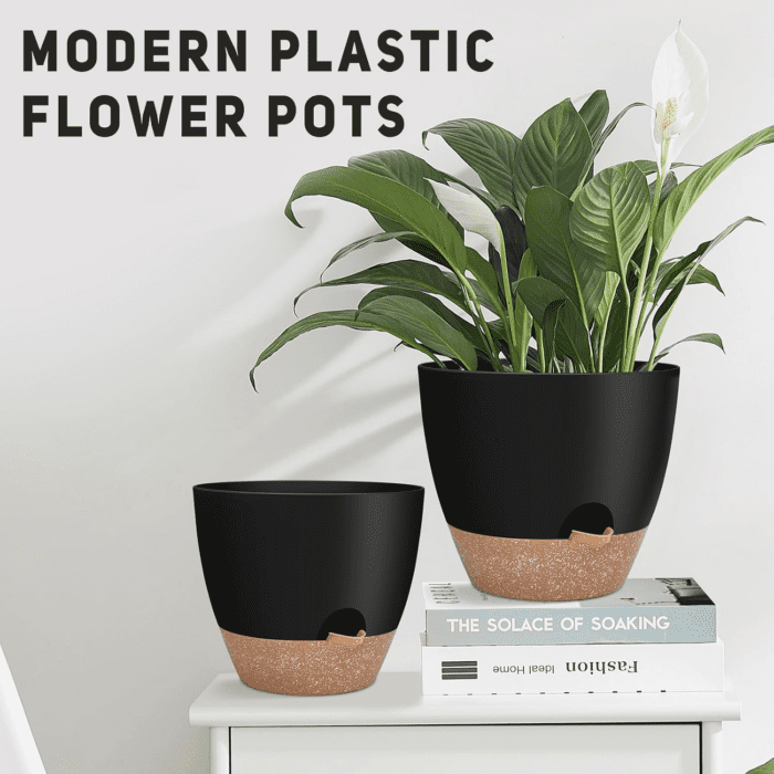 12" 10" 9" Large Self Watering Plant Pots, 3 Pack Flower Pots Planters with Multi Mesh Drainage Holes for Indoor Outdoor Garden Plants and Flowers (Black) - Image 3