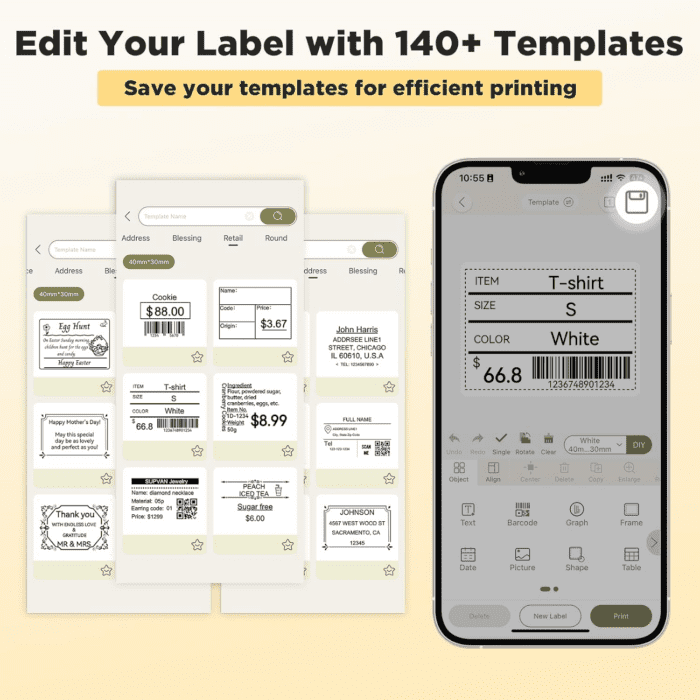 T50M Pro Bluetooth Label Maker Machine with Tape, Wide Waterproof Label, Versatile App with 40 Fonts and 450+ Icons, Inkless Labeler for Home, Kitchen, School, Office Organization, Black - Image 5