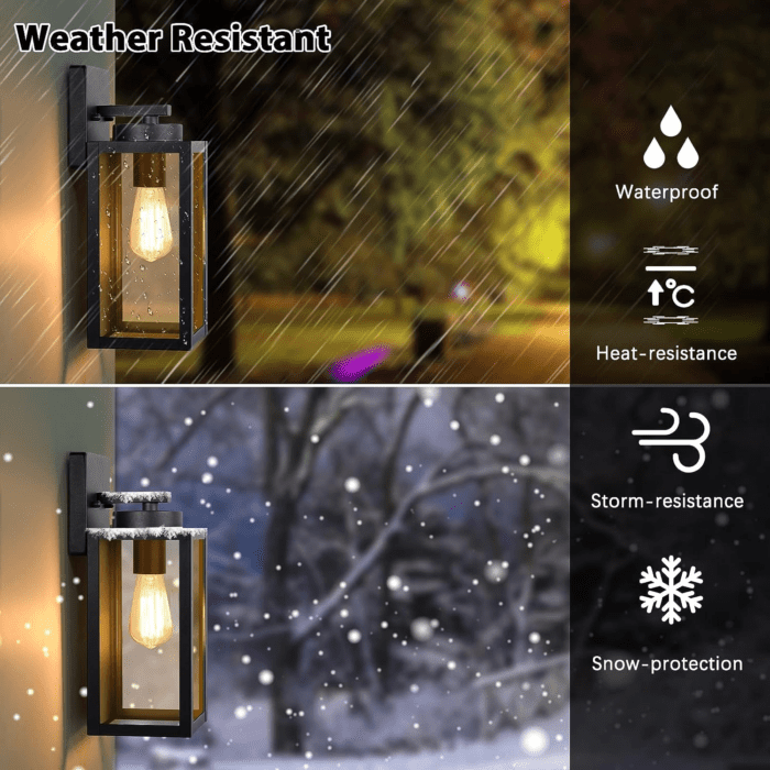 Outdoor Wall Light Fixtures, Exterior Waterproof Lanterns, Porch Sconces Wall Mounted Lighting with E26 Sockets & Glass Shades, Modern Matte Black Wall Lamps for Patio Front Door Entryway, 2-Pack - Image 3