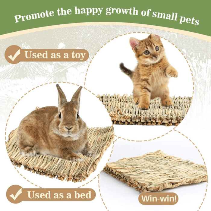 2 PCS Rabbit Grass Mats - Natural Hay Woven Bunny Rabbit Bad Cage Mats Pet Bedding Cooling Sleeping Nesting & Toys for Hamster Bunny Chinchilla Guinea Pig Mouse Bird and Other Small Animal - Image 5