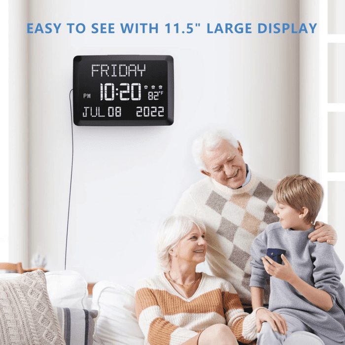 Digital Clock, 11.5" Large Display Digital Wall Clock,Adjustable Brightness Calendar Clock with Day and Date, Indoor Temperature, Snooze,12/24H, DST for Home, Office, Elderly - Image 2