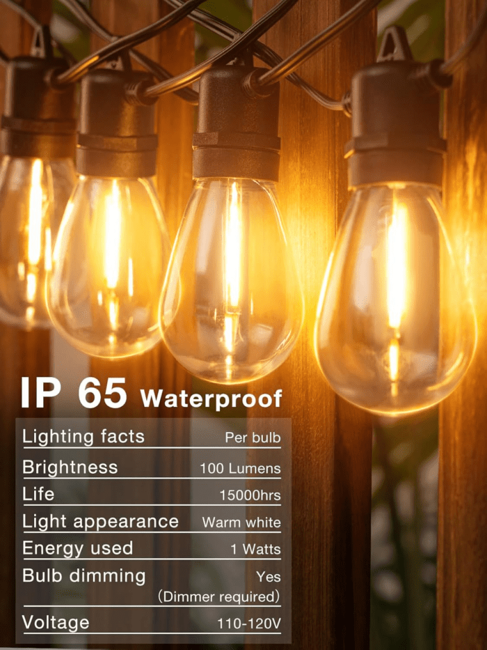 50FT LED Outdoor String Lights with Edison Shatterproof Bulbs, Weatherproof Strand, Commercial Grade Patio Lights, Decorative for Garden or Patio, Black - Image 3