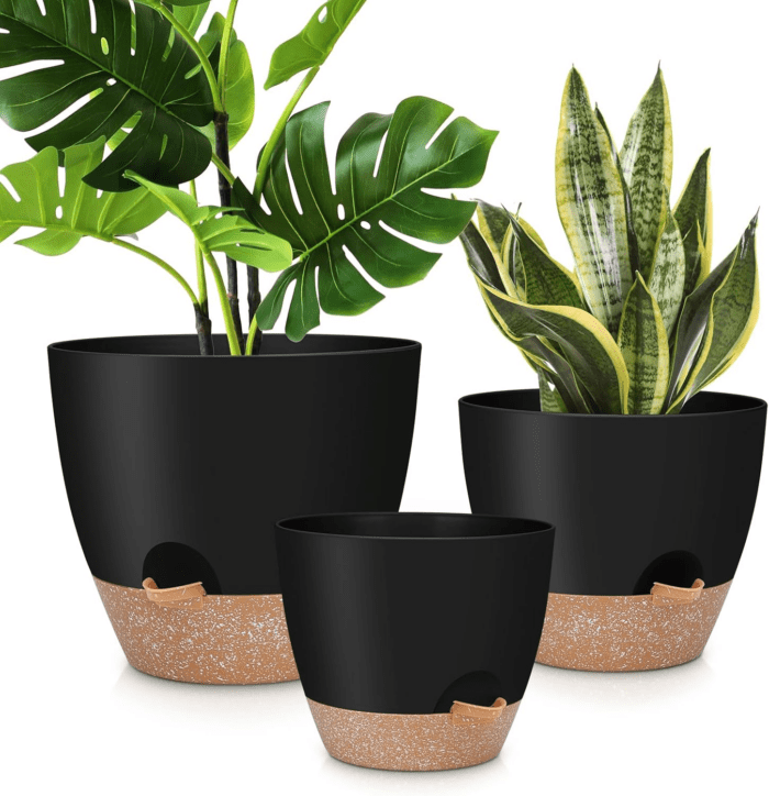 12" 10" 9" Large Self Watering Plant Pots, 3 Pack Flower Pots Planters with Multi Mesh Drainage Holes for Indoor Outdoor Garden Plants and Flowers (Black)