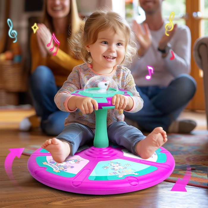 Unicorn Sit and Spin Toy for Toddlers Girls Ages 1-3 2-4, Birthday Gift for 2 3 4 Years Old Girl, 360° Spin Seat Kids Indoor Interactive Sensory Toy with LED & Music - Image 6