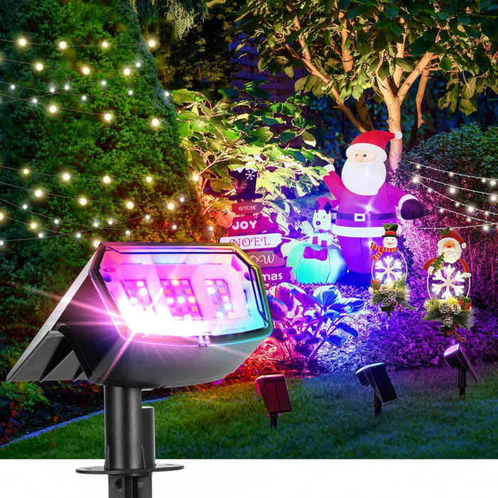 Solar Spot Lights Outdoor, 9 Lighting Modes RGB, Solar Lights Outdoor Waterproof IP65, 63 LED Landscape Spotlights for Holiday Decorations