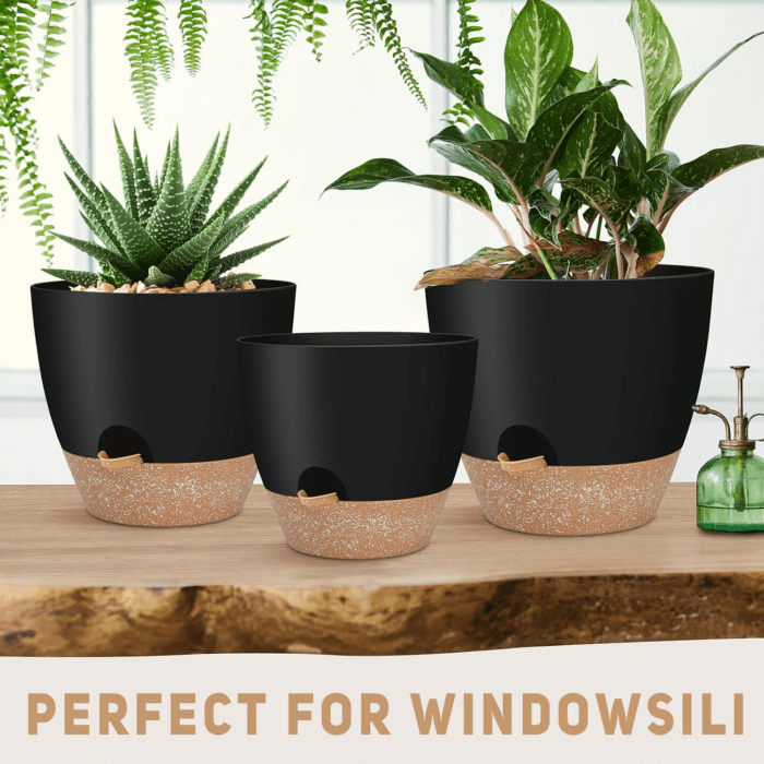 12" 10" 9" Large Self Watering Plant Pots, 3 Pack Flower Pots Planters with Multi Mesh Drainage Holes for Indoor Outdoor Garden Plants and Flowers (Black) - Image 4