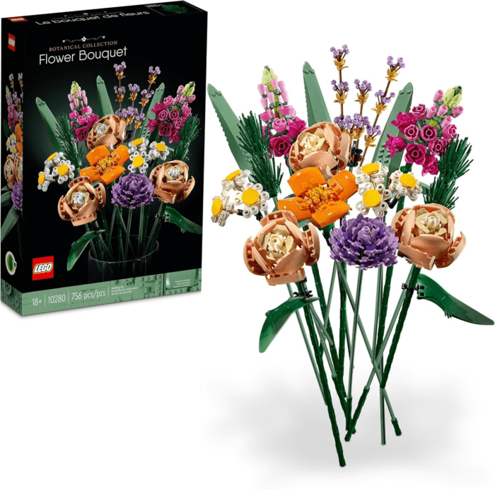 Icons Flower Bouquet Building Set - Artificial Flowers for Decoration for Home and Display, Ages 18+ - Small Fake Flowers for Table, Desk, Office - Gift for Valentines Day for Her and Him - 10280