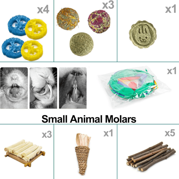 Rabbit Toys, Bunny Tunnels and Tubes with Chew Toys for Grinding Teeth Apple Sticks Bamboo Carrot Loofah and Grass Ball for Rabbit Guinea Pig Chinchilla Ferret Rat - Image 4