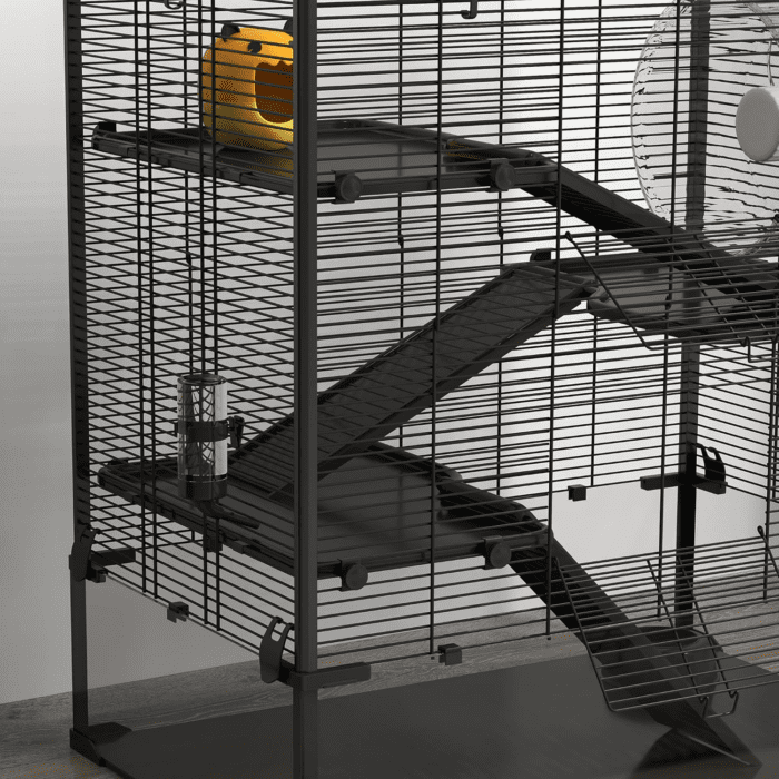 Large Hamster Cage with Deep Tempered Glass Bottom, 4 Tiers Hamster Tank with Running Wheel, Hut, Water Bottle, Dish, Rat Cage for Syrian, Dwarf, Gerbils, Mouse, 31" X 19" X 31.5", Black - Image 9