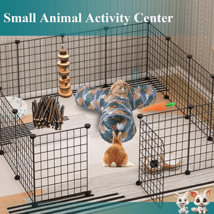 Bunny Tunnel, Collapsible 3 Way Rabbit Tunnel and Tubes with Small Animal Hideout Chew Toys for Rabbit Guinea Pig Ferret Hamster - Image 4