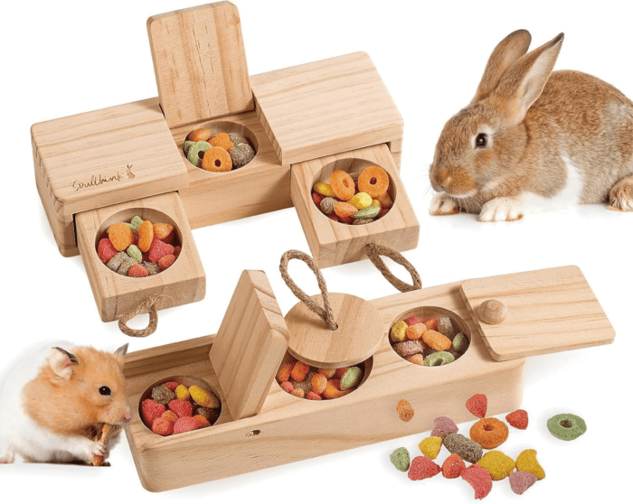 ® Interactive Wooden Pet Rabbit Toys - Sniff N' Snack Rabbit Chew Toys for Rabbit Treats, Suited as Guinea Pig Toys, Rabbit Toys for Boredom, Bunny Toys for Rabbits Keep Busy (2 Sets)