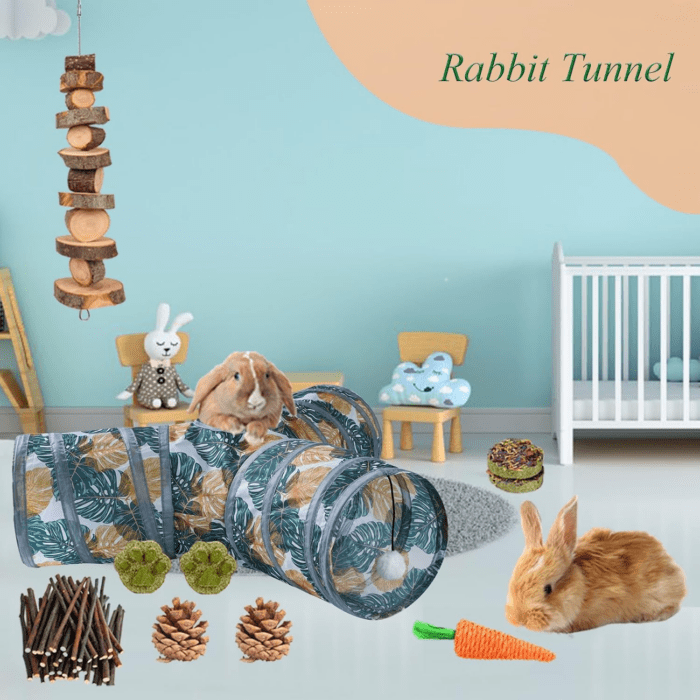 Bunny Tunnel, Collapsible 3 Way Rabbit Tunnel and Tubes with Small Animal Hideout Chew Toys for Rabbit Guinea Pig Ferret Hamster - Image 5