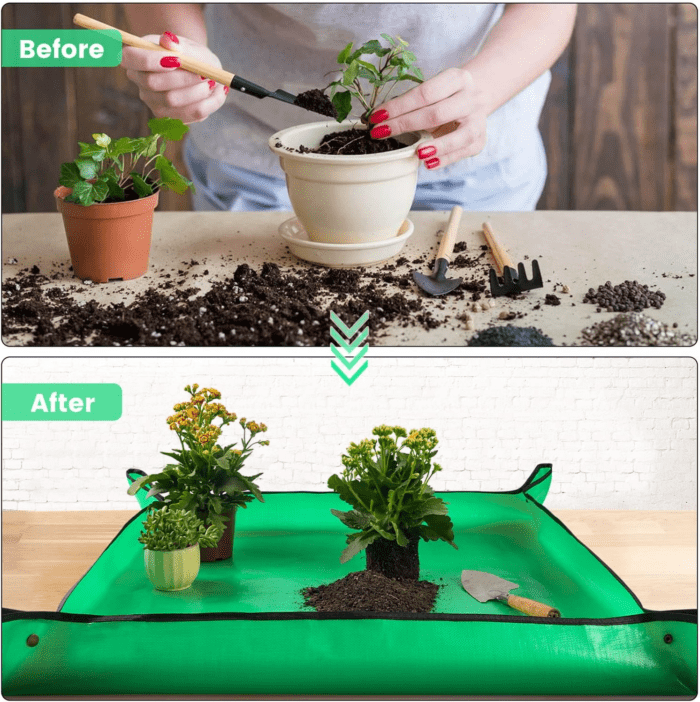 Repotting Mat for Indoor Plant Transplanting Control Mess, 26.8"X26.8" Waterproof Succulent Potting Mat Square Planting Tray Soil Change Mat Gardening Gifts for Plant Lovers - Image 2