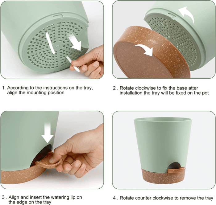 Indoor Self Watering Planters with Drainage Holes and Saucers, 8, 7, 6.5, 6, 5.5, 5 Inches, Green, 6 Pots - Image 2