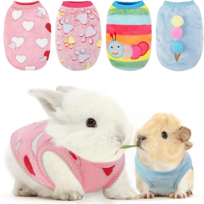 4 Pack Guinea Pig Clothes Rabbit Warm Vest Flannel Fleece Pet Costume T-Shirt for Small Animal Kitten Ferret Chihuahua Puppy (Rainbow, Xx-Small)