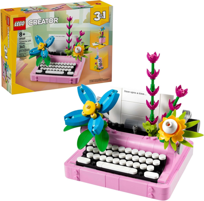 Creator 3 in 1 Typewriter with Flowers - Building Toy with 3 Building Options, Typewriter, Flowerpot with Pen & Notebook, or Keytar - Gift Idea for Birthdays - 31169