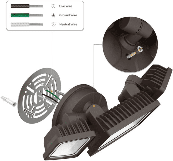 60W Flood Lights Outdoor, 6000LM Brightness Security Lights Switch Controlled, 3 Adjustable Heads, IP65 Waterproof, 6500K Wall Mount Exterior LED Flood Light - Image 7