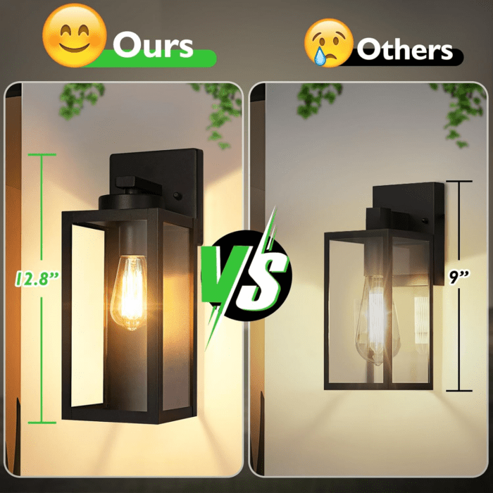 Outdoor Wall Light Fixtures, Exterior Waterproof Lanterns, Porch Sconces Wall Mounted Lighting with E26 Sockets & Glass Shades, Modern Matte Black Wall Lamps for Patio Front Door Entryway, 2-Pack - Image 2