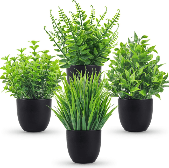 Fake Plants 4 Packs Artificial Plants Small Faux Plants Black Bathroom Accessories for Bathroom Home Office Desk Decor Indoor