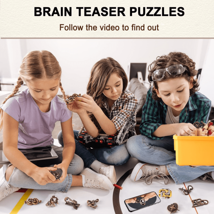 Brain Teaser Puzzles for Adults Disentanglement Puzzles Metal Wooden Brain Teaser Puzzle 16Pcs Logic Metal Puzzle for Adult Kid Toy Lock Puzzles Gift for Adults Teenagers - Image 3