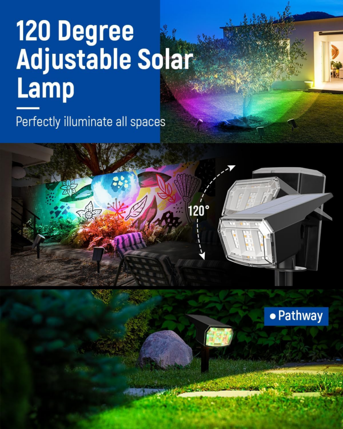 Solar Spot Lights Outdoor, 9 Lighting Modes RGB, Solar Lights Outdoor Waterproof IP65, 63 LED Landscape Spotlights for Holiday Decorations - Image 3