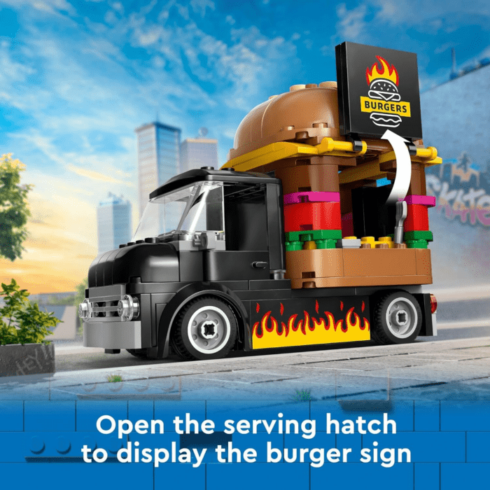 City Burger Truck Toy Building Set, Fun Gift for Kids Ages 5 Plus, Burger Van and Kitchen Playset, Vendor Minifigure and Accessories, Imaginative Pretend Play for Boys and Girls, 60404 - Image 4