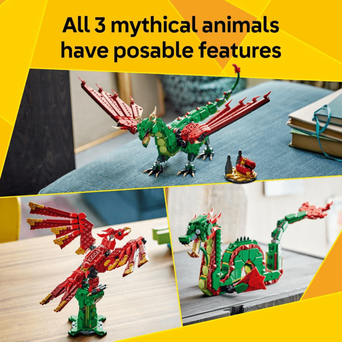 Creator 3 in 1 Medieval Dragon Toy - Building Toy with 3 Build Options, Dragon, Sea Serpent, or Phoenix - Fantasy Set for Kids, Boys and Girls, Ages 9+ - Gift Idea for Birthdays - 31161 - Image 4