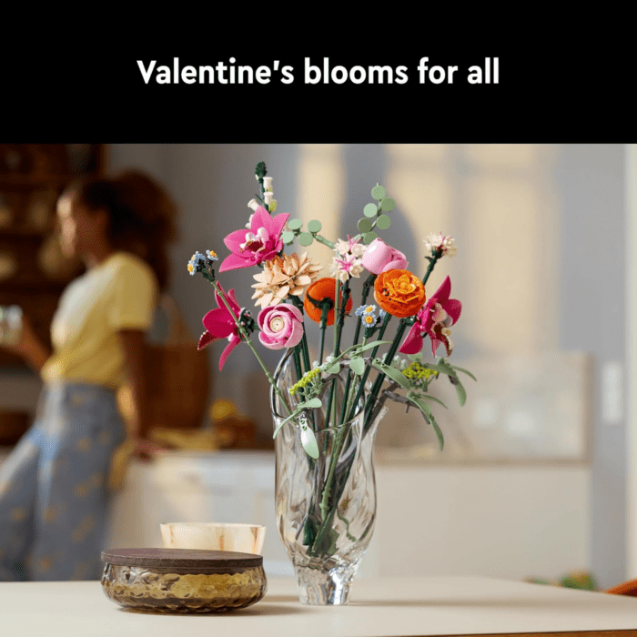 Botanicals Pretty Pink Flower Bouquet Building Sets for Adults - Artificial Flowers for Home Decor, Centerpieces for Tables - Gift for Valentines Day for Her & Him - 10342 - Image 6