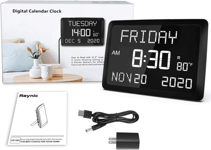 Digital Clock, 11.5" Large Display Digital Wall Clock,Adjustable Brightness Calendar Clock with Day and Date, Indoor Temperature, Snooze,12/24H, DST for Home, Office, Elderly - Image 7