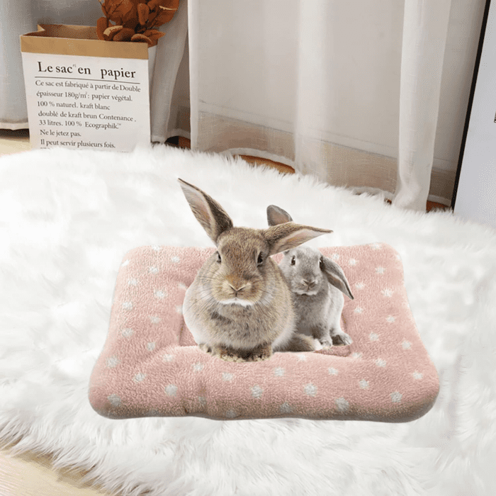 Small Animal Plush Bed, Bunny Bed, for Bunny, Squirrel, Hedgehog, Pink and Gray 2Pcs. - Image 4