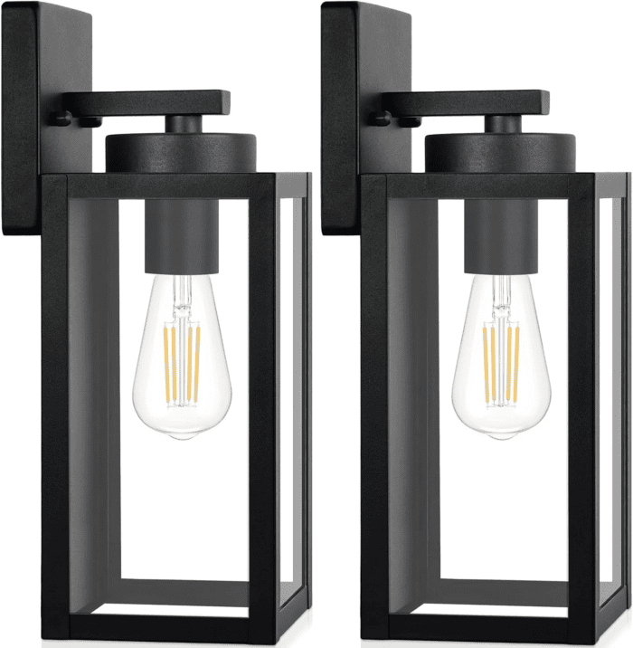 Outdoor Wall Light Fixtures, Exterior Waterproof Lanterns, Porch Sconces Wall Mounted Lighting with E26 Sockets & Glass Shades, Modern Matte Black Wall Lamps for Patio Front Door Entryway, 2-Pack - Image 9