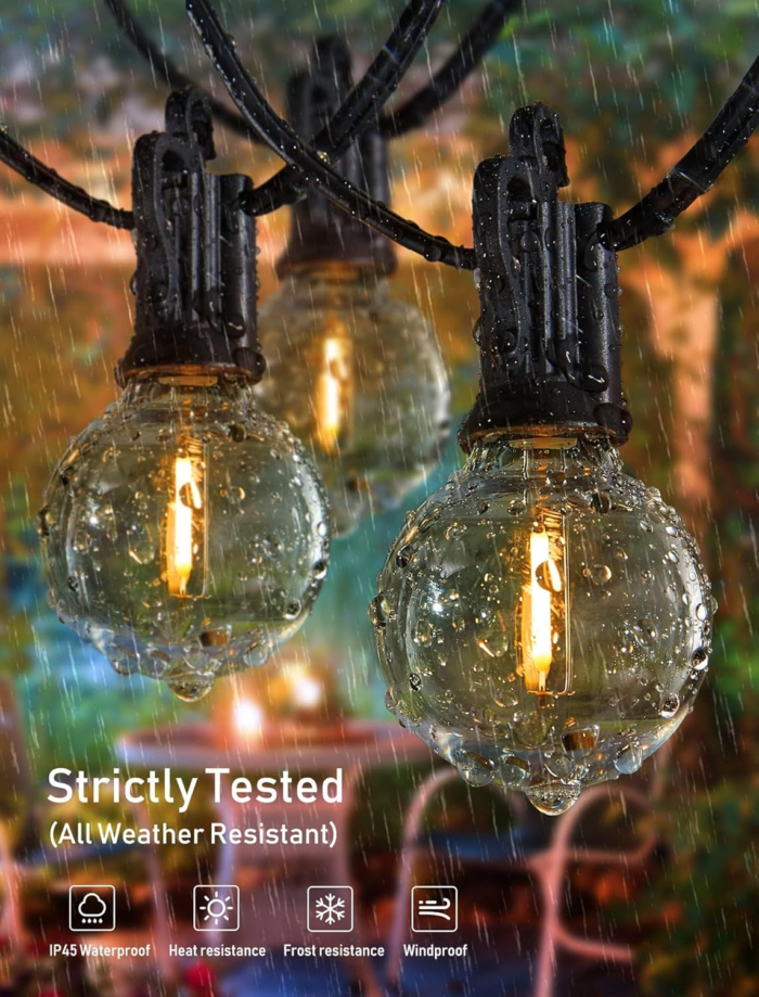 Outdoor String Lights - Connectable Dimmable LED Patio String Lights with G40 Globe Plastic Bulbs, All Weatherproof Hanging Lights for outside Backyard Porch (50 Ft - 25 LED Bulbs) - Image 9