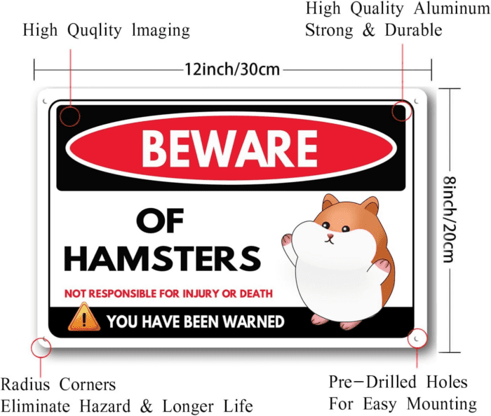 Beware of Hamster Sign Decor - Animal Cage Accessories -Lovers Hamster Gifts Things Toys Clothes Stickers Stuff Wall Art Aluminum 8"X12" - Image 2