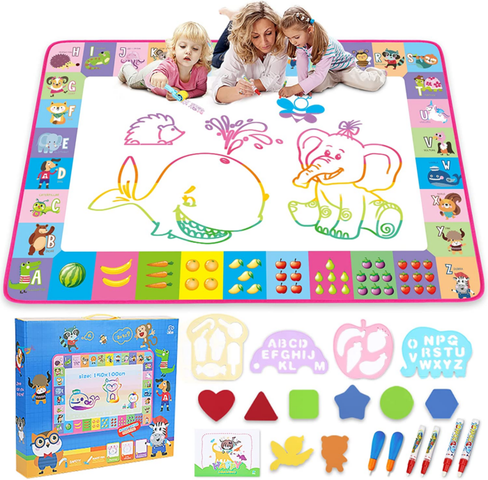 Water Doodle Mat - Kids Painting Writing Doodle Toy Board - Color Doodle Drawing Mat Bring Magic Pens Educational Toys for Age 3 4 5 6 7 8 9 10 11 12 Year Old Girls Boys Age Toddler Gift (Pink)