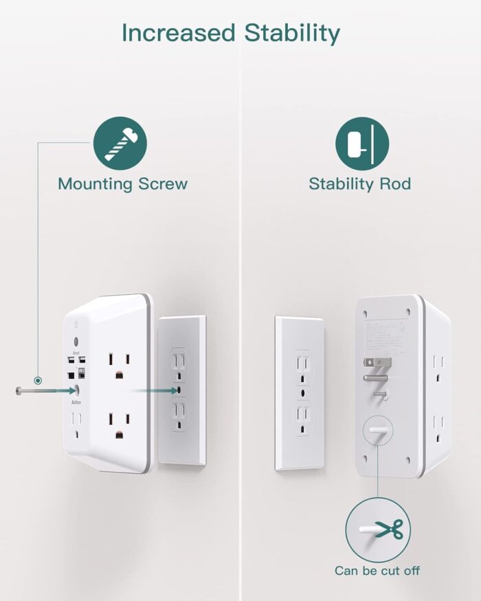 Surge Protector, Outlet Extender with Night Light,  5-Outlet Splitter and 4 USB Ports(1 USB C), Multi Plug Wall Outlet for Home Office Dorm Room Essentials - Image 5