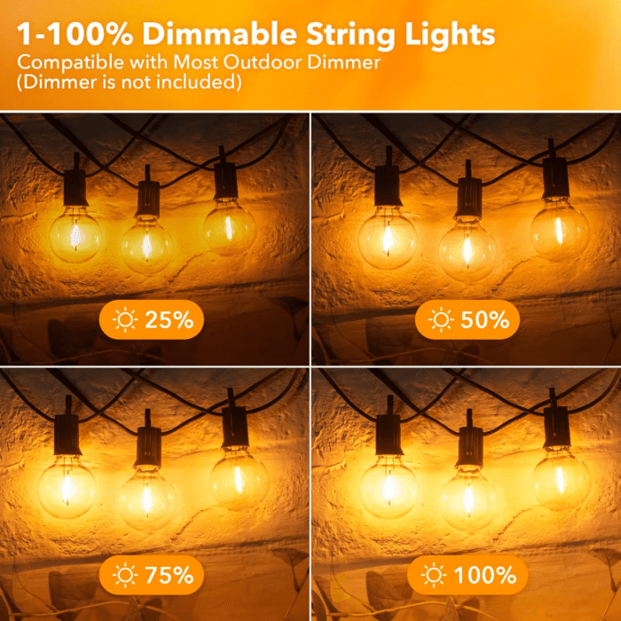 Outdoor String Lights - Connectable Dimmable LED Patio String Lights with G40 Globe Plastic Bulbs, All Weatherproof Hanging Lights for outside Backyard Porch (50 Ft - 25 LED Bulbs) - Image 4