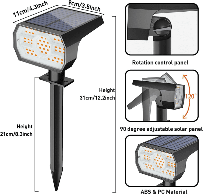 Solar Lights Outdoor Waterproof IP68, 56 LED 3 Lighting Modes Solar Powered Garden Yard Spot Solar Lights for outside Landscape- 4 Pack (Warm White) - Image 5