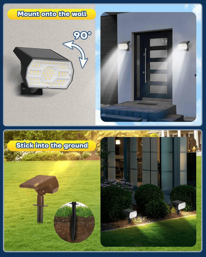 Solar Lights Outdoor Waterproof IP68, 3 Lighting Models Solar Powered Spot Lights Outdoor, 56LED Solar Lights Dusk to Dawn for Yard Patio Garden Pathway Landscape Lighting - Image 5