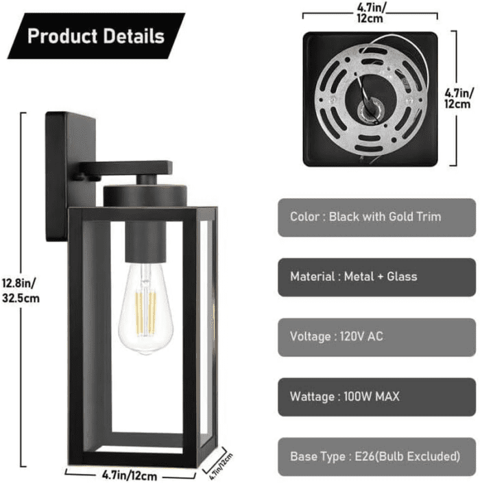 Outdoor Wall Light Fixtures, Exterior Waterproof Wall Lanterns, Bronze Porch Sconces Wall Mounted Lighting with E26 Sockets & Glass Shades, Modern Wall Lamps for Patio Front Door Entryway, 2-Pack - Image 5