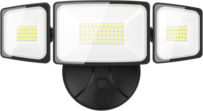 60W Flood Lights Outdoor, 6000LM Brightness Security Lights Switch Controlled, 3 Adjustable Heads, IP65 Waterproof, 6500K Wall Mount Exterior LED Flood Light