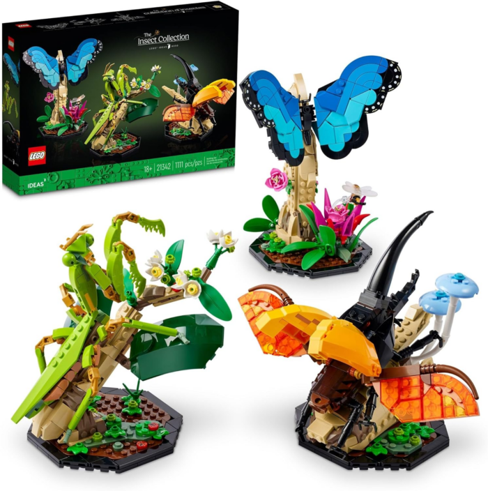 Ideas the Insect Collection, Fun Gift for Nature Lovers, with Life-Size Blue Morpho Butterfly, Hercules Beetle and Chinese Mantis Display Models, Bug Building Set and Nature Décor, 21342